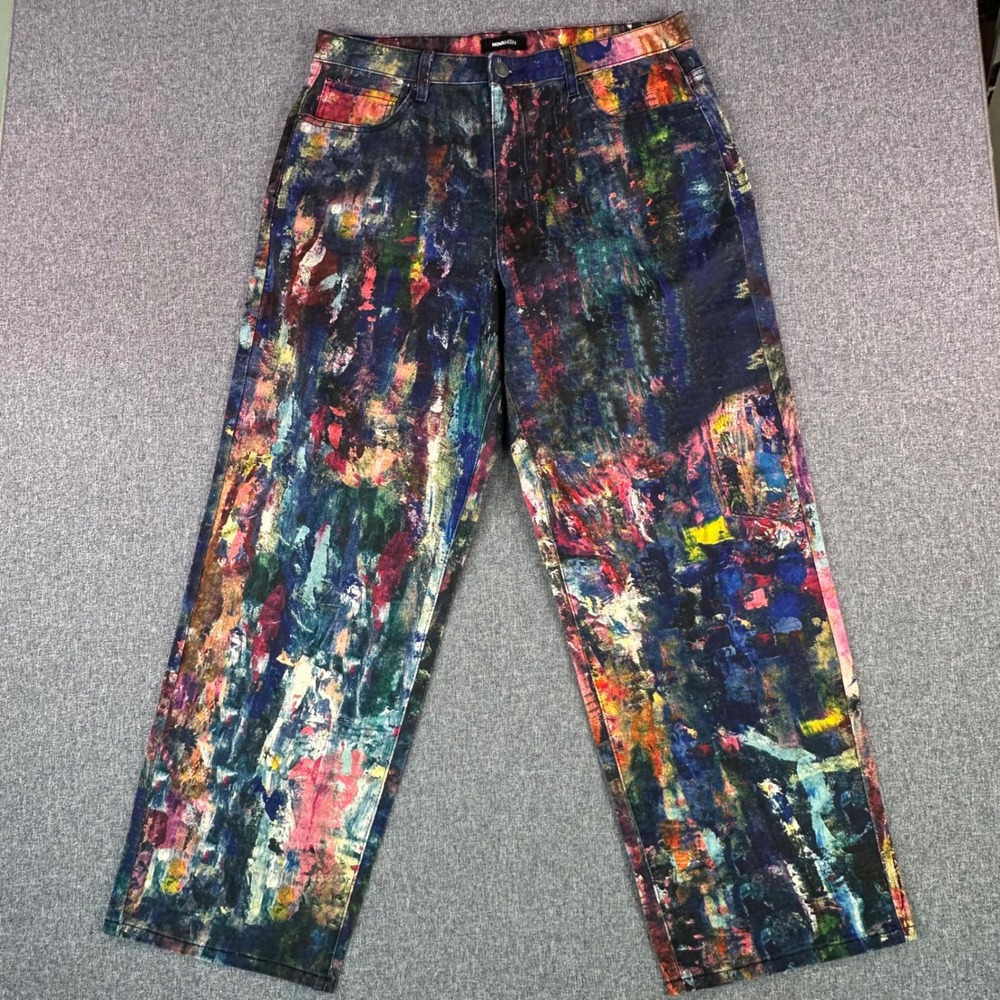 Fashion Nova Jeans Mens 34 FNMDD61020 Multi Color Paint Splatter Excellent